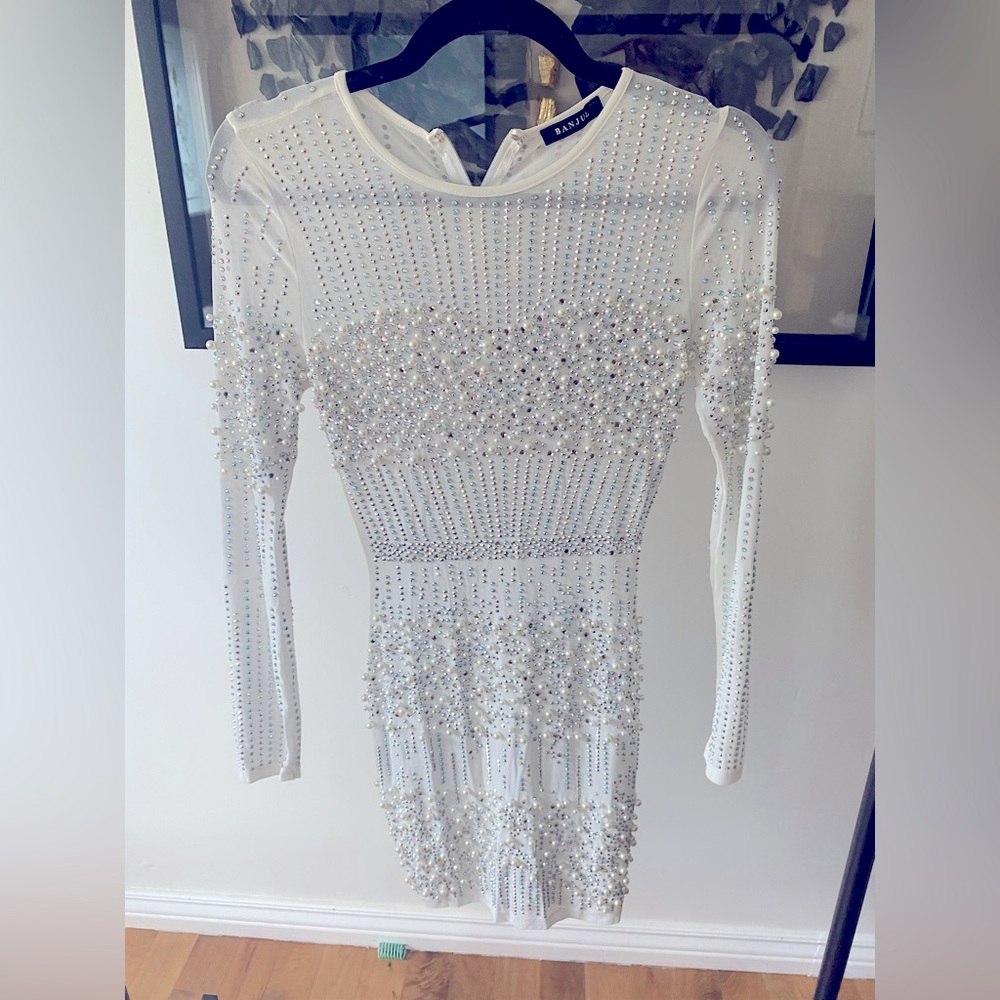 Envy & Grace White Long Sleeve Beaded Dress and Rhinestone Dress